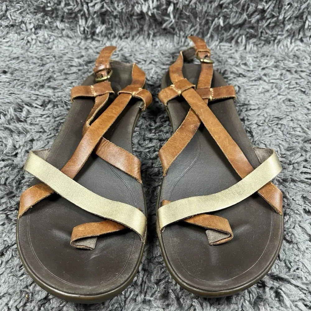 OluKai Upena Strappy Sandals Size 9 Brown Leather Flat Adjustable Ankle Strap